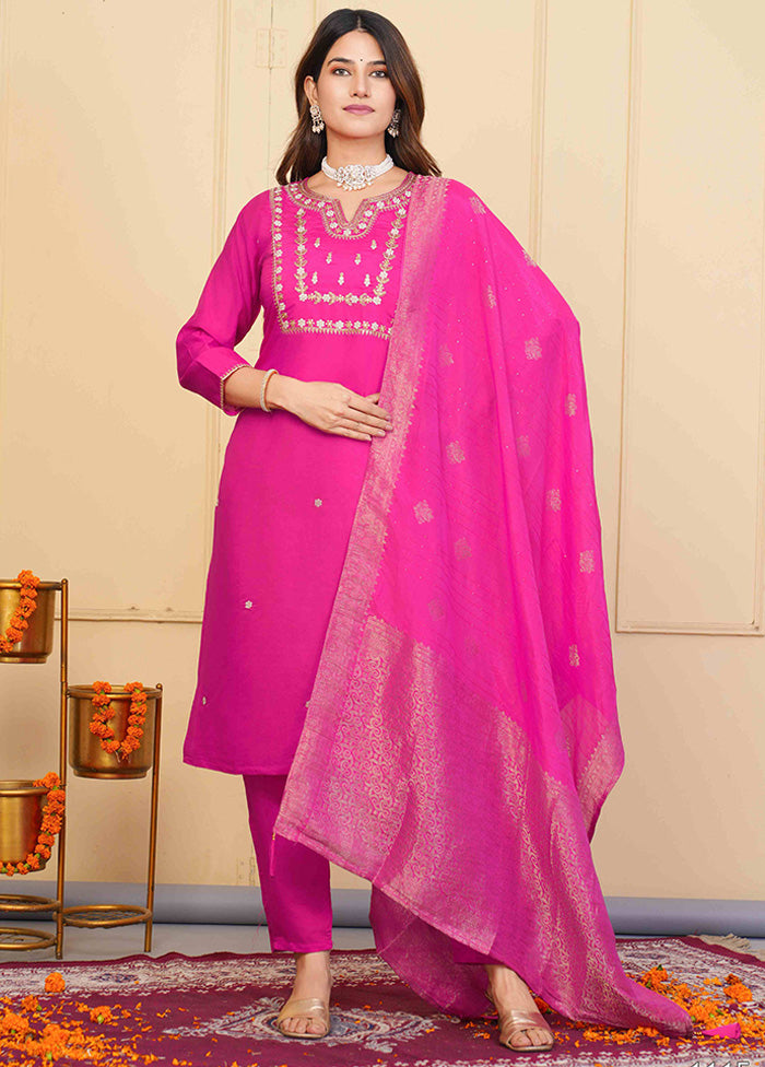 3 Pc Pink Readymade Viscose Suit Set Perfect