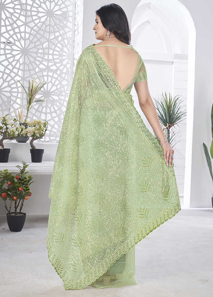 Green Net Net Saree With Blouse Piece Free Shipping Online