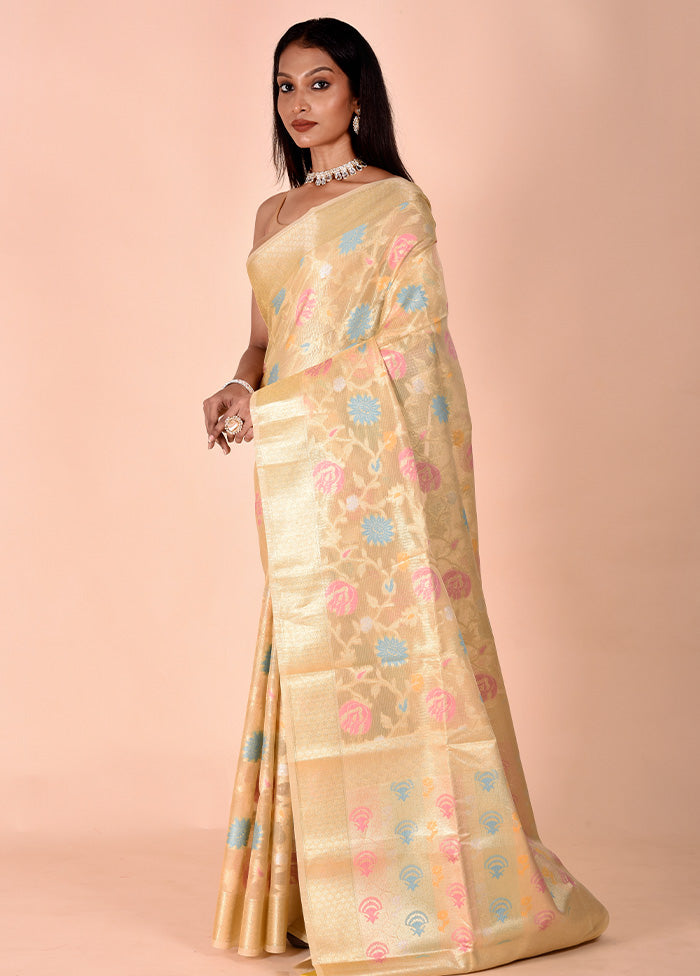 Yellow Tissue Silk Saree With Blouse Piece Cheap In China