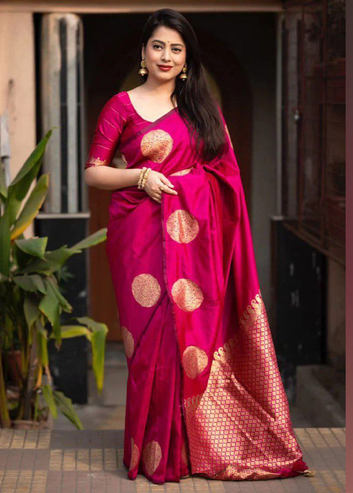 Pink Banarasi Silk Saree With Blouse Piece Comfortable Online