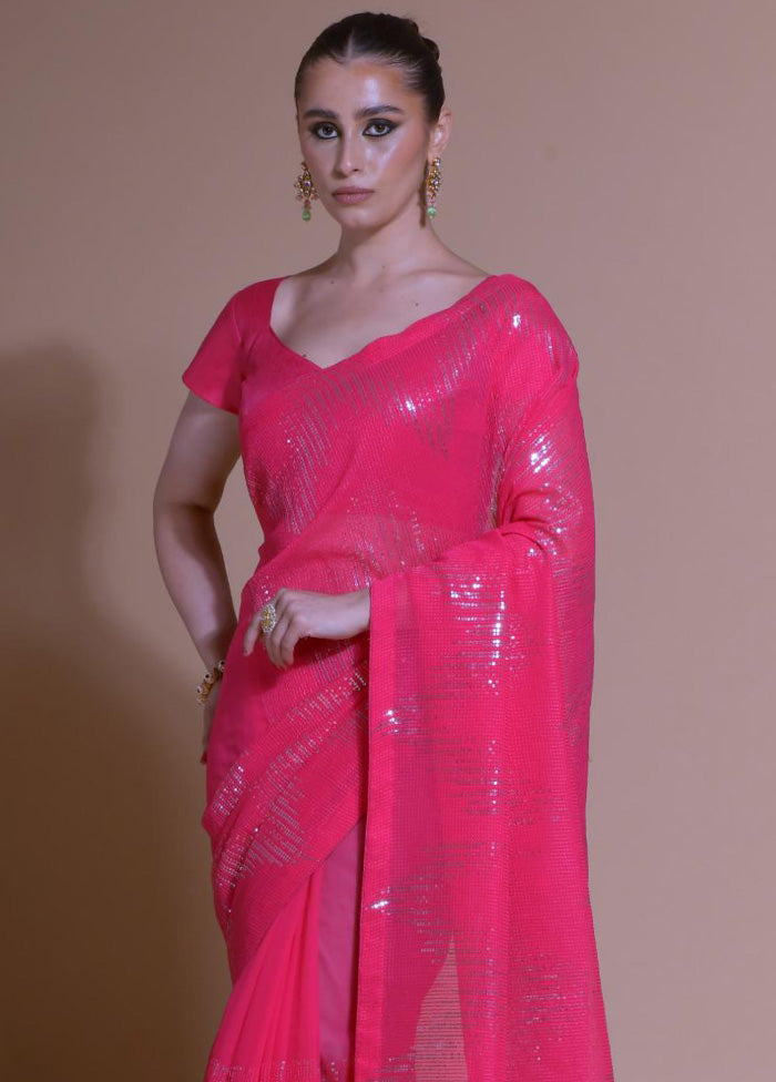 Pink Georgette Saree With Blouse Piece Buy Cheap Find Great