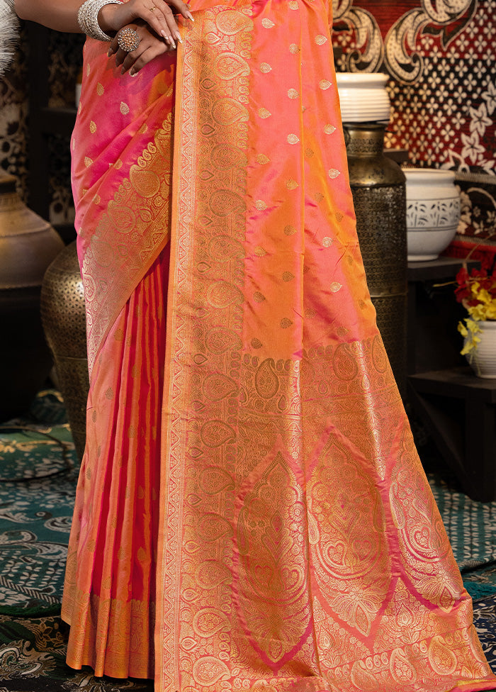 Peach Banarasi Silk Saree With Blouse Piece Cheap Store