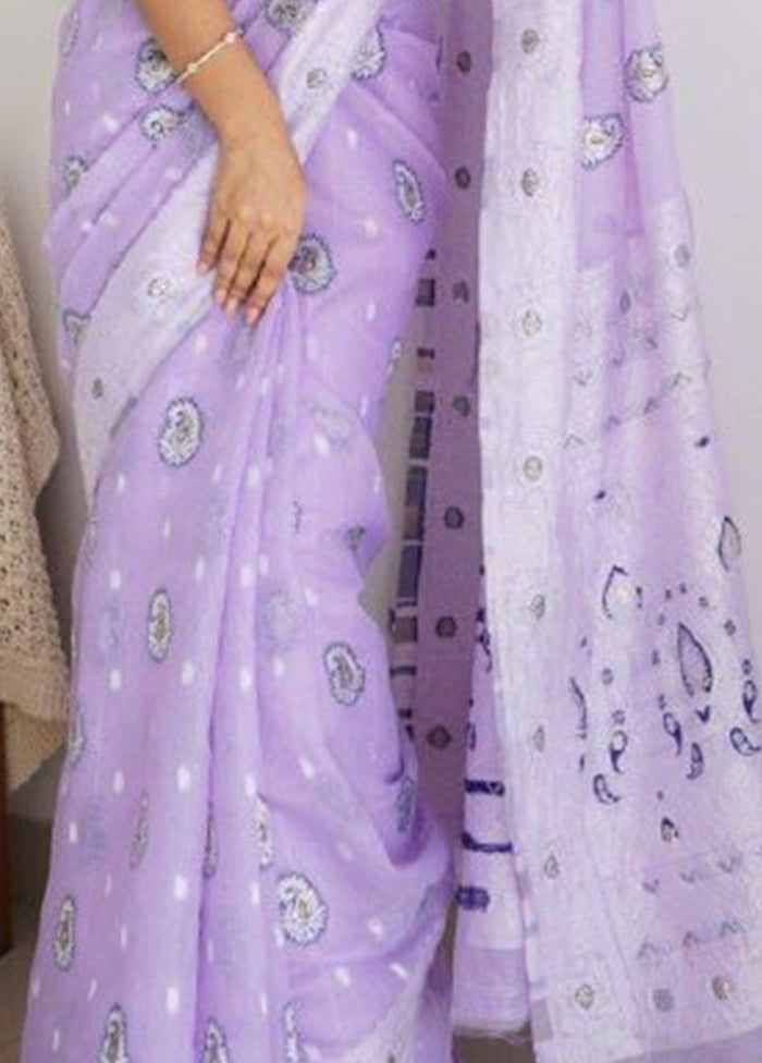 Lavender Cotton Saree With Blouse Piece Largest Supplier Cheap Pice