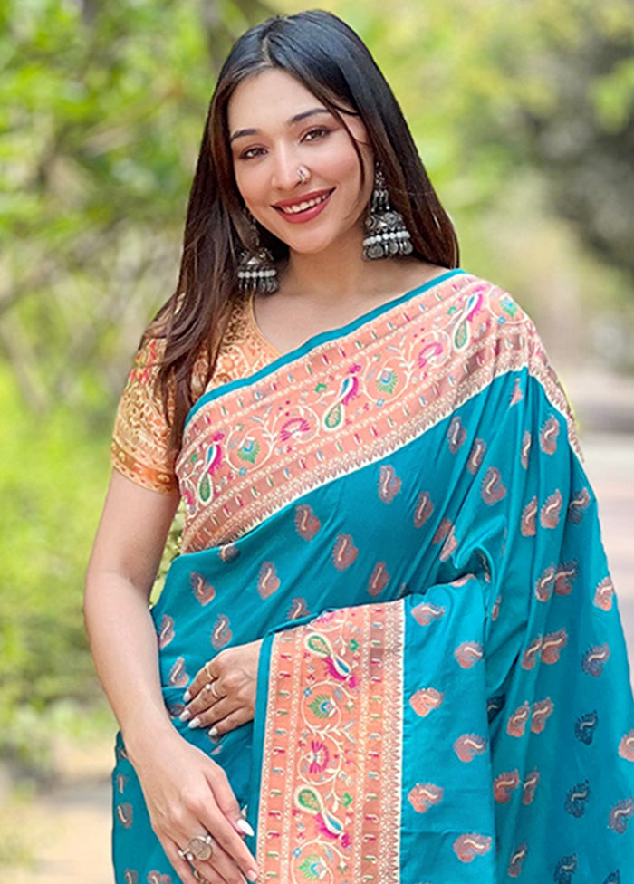 Blue Dupion Silk Saree With Blouse Piece Hot Sale