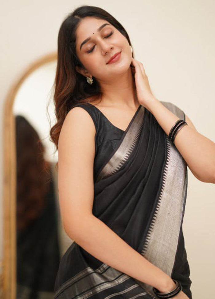 Black Banarasi Silk Saree With Blouse Piece Cheap Purchase