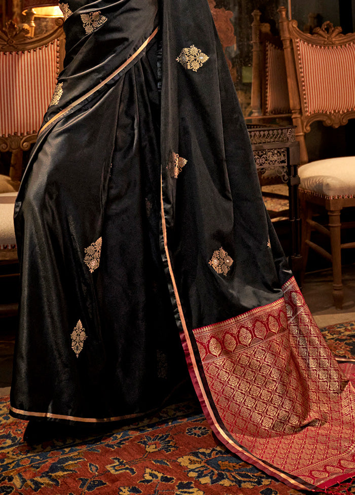 Black Satin Silk Saree With Blouse Piece The Cheapest For Sale