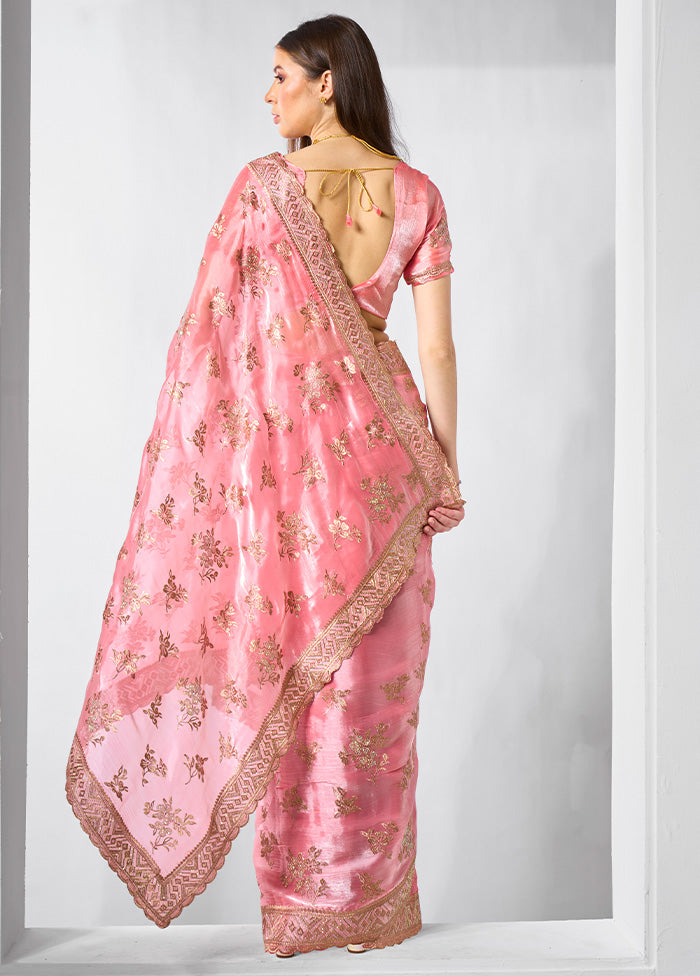 Coral Spun Silk Saree With Blouse Piece Best Pices Online