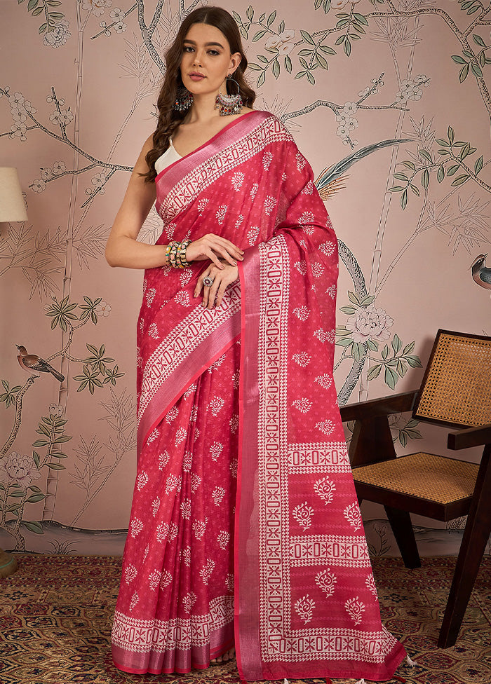 Pink Linen Silk Saree With Blouse Piece Discount Looking For