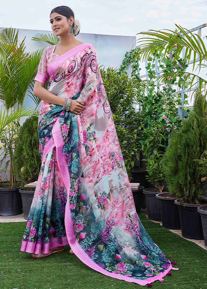 Multicolor Linen Silk Saree With Blouse Piece Classic For Sale