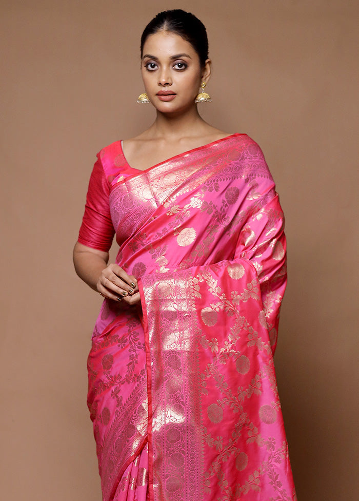 Pink Uppada Silk Saree With Blouse Piece Clearance Footaction