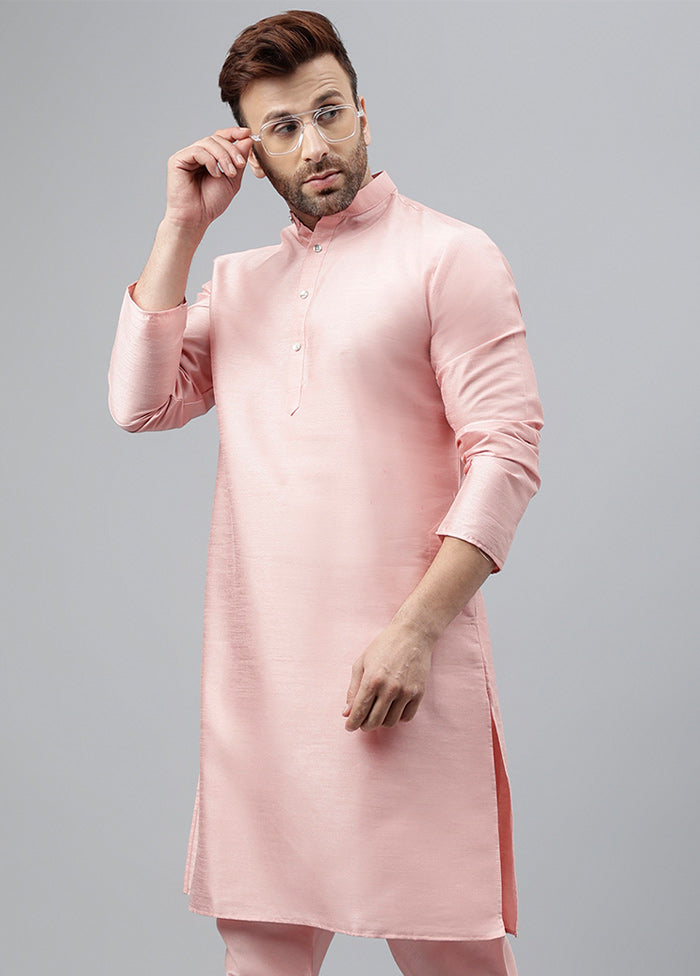 2 Pc Pink Dupion Silk Kurta Pajama Set Cheap Pictures