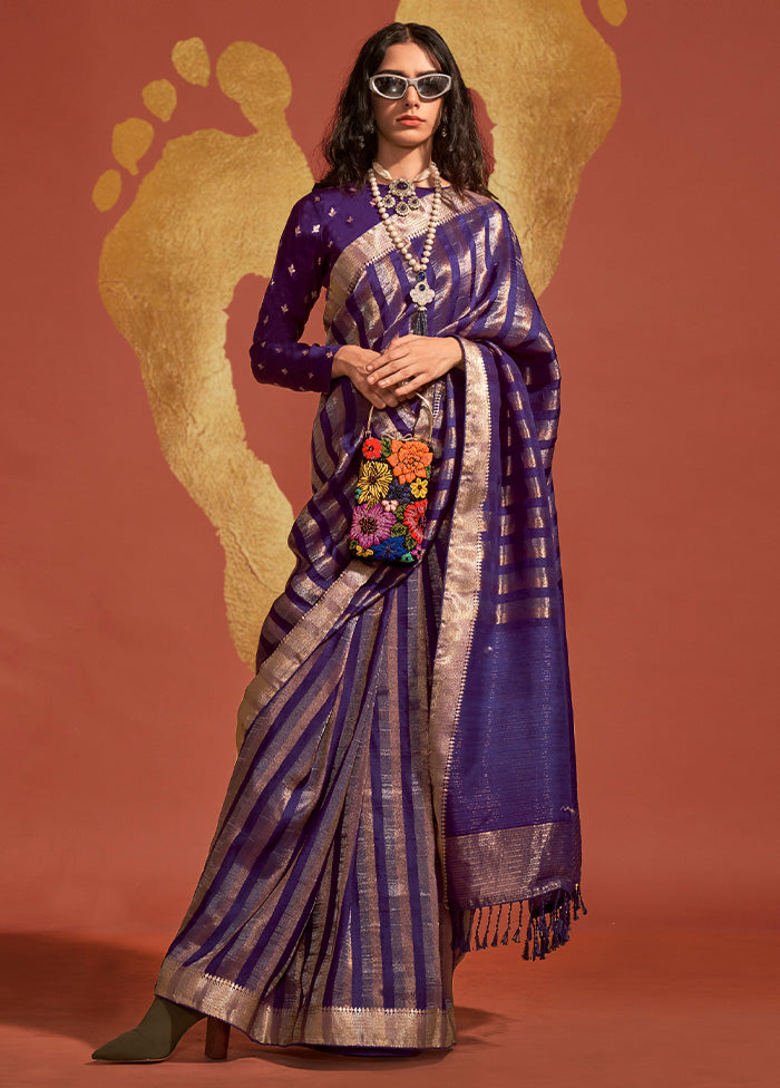 Purple Spun Silk Saree With Blouse Piece Cheap Sale From China