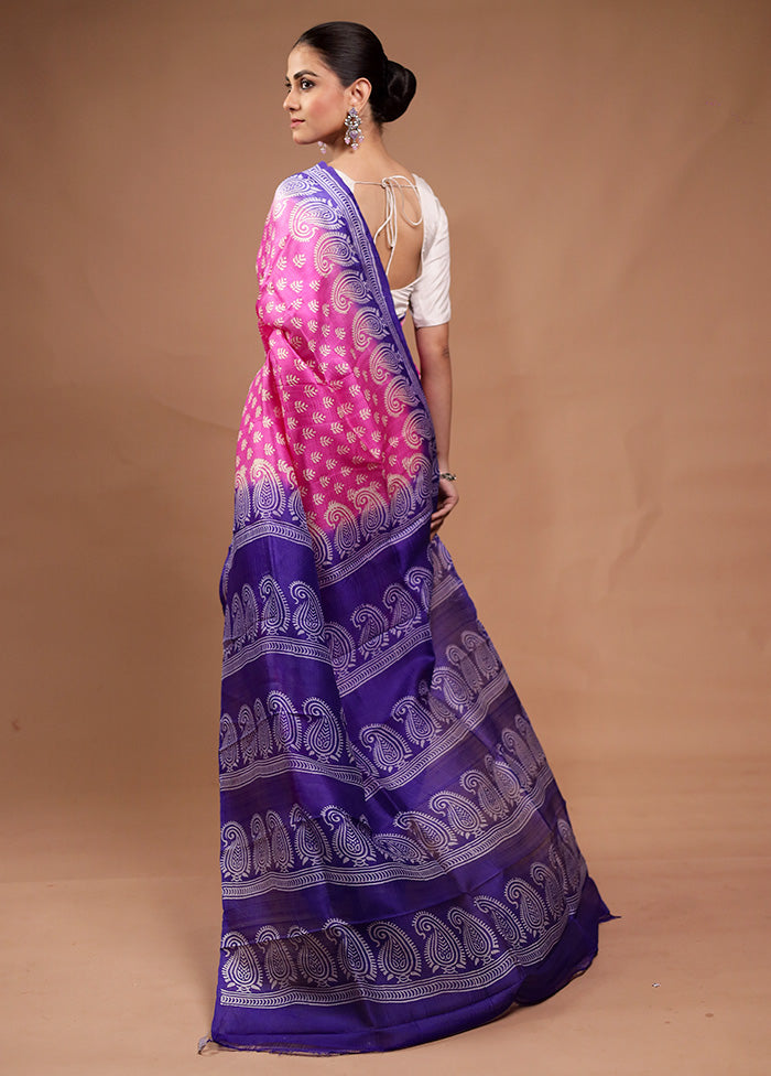 Pink Printed Pure Silk Saree Without Blouse Piece Wide Range Of Online