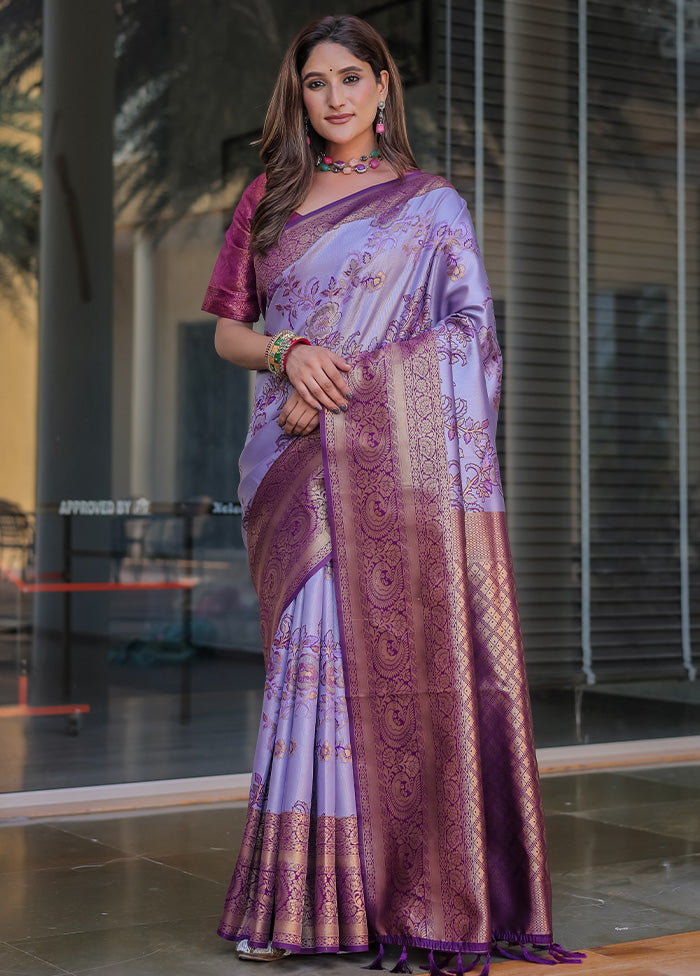 Light Purple Spun Silk Saree With Blouse Piece Clearance Great Deals