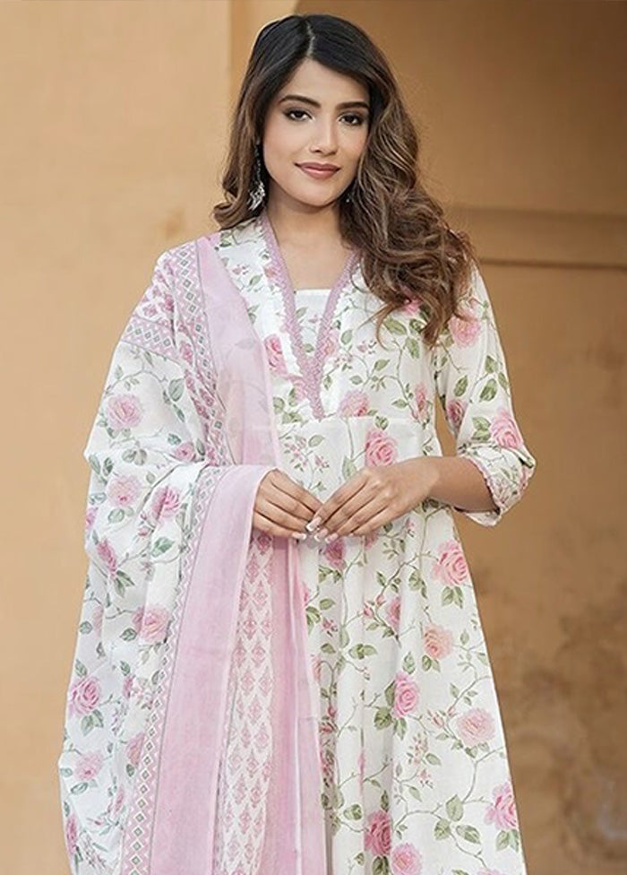 3 Pc Pink Readymade Cotton Dupatta Suit Set Cheap New Arrival