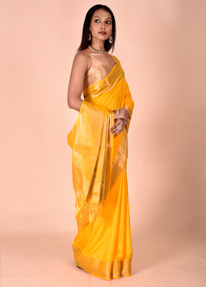 Yellow Dupion Silk Saree With Blouse Piece Clearance Get To Buy