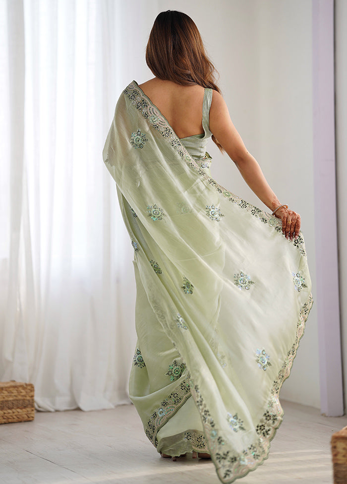 Pista Green Spun Silk Saree With Blouse Piece Looking For Online