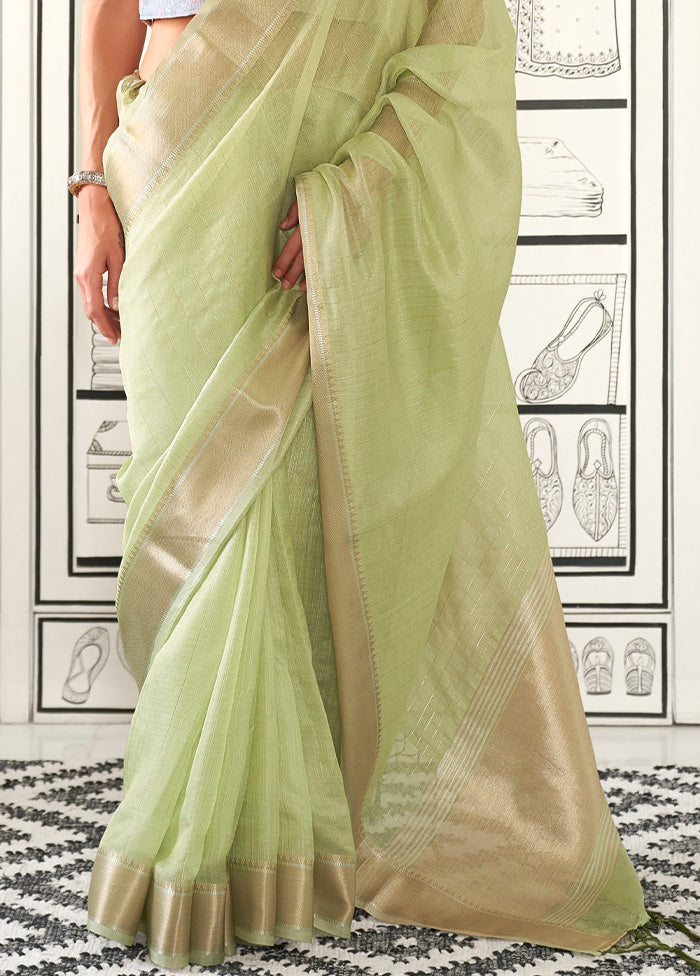 Pista Green Chiffon Silk Saree With Blouse Piece Marketable Sale Online