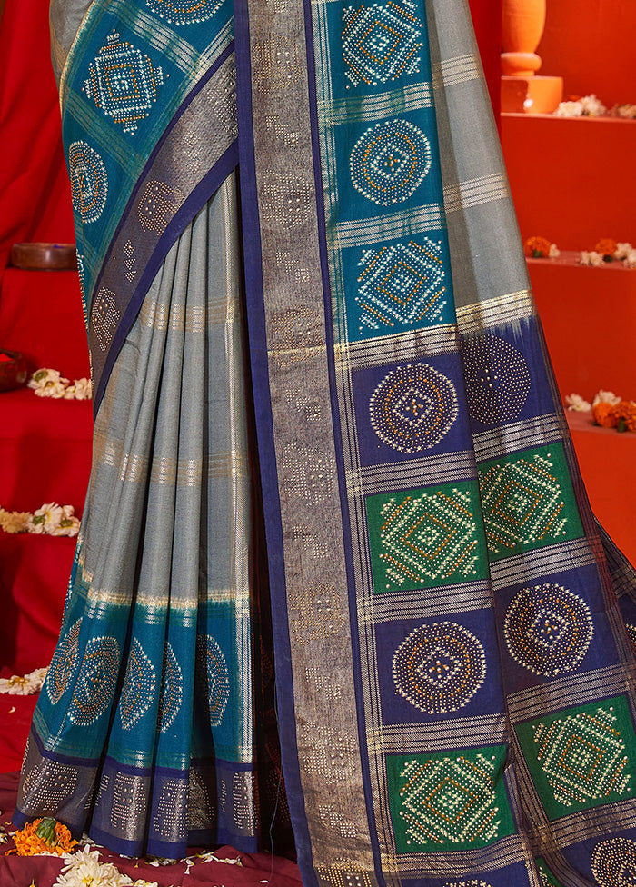 Grey Tussar Silk Saree With Blouse Piece Discount Great Deals