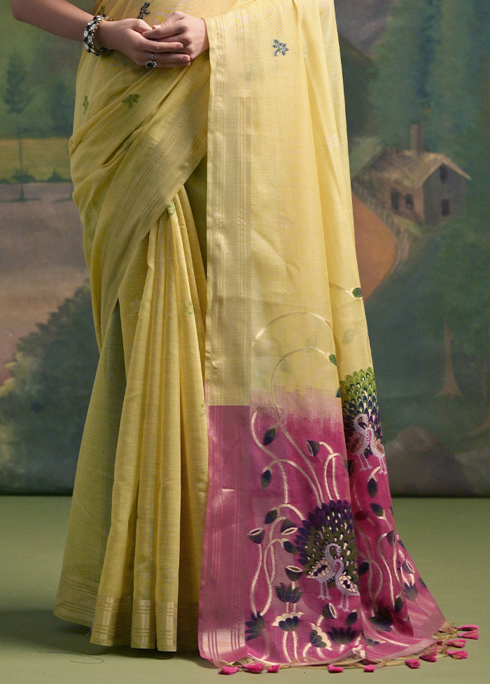 Yellow Pure Cotton Saree With Blouse Piece Quality Original