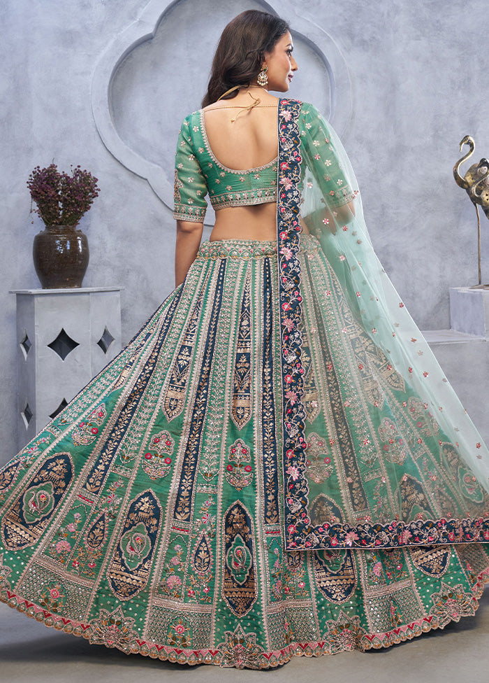 3 Pc Green Silk Semi Stitched Lehenga Set For Sale 2025