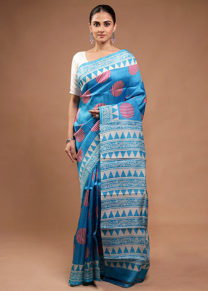 Blue Printed Pure Silk Saree Without Blouse Piece Buy Cheap Clearance