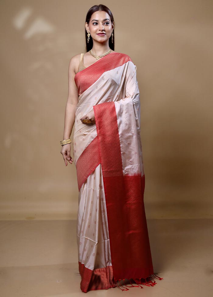 White Dupion Silk Saree With Blouse Piece Big Discount Online