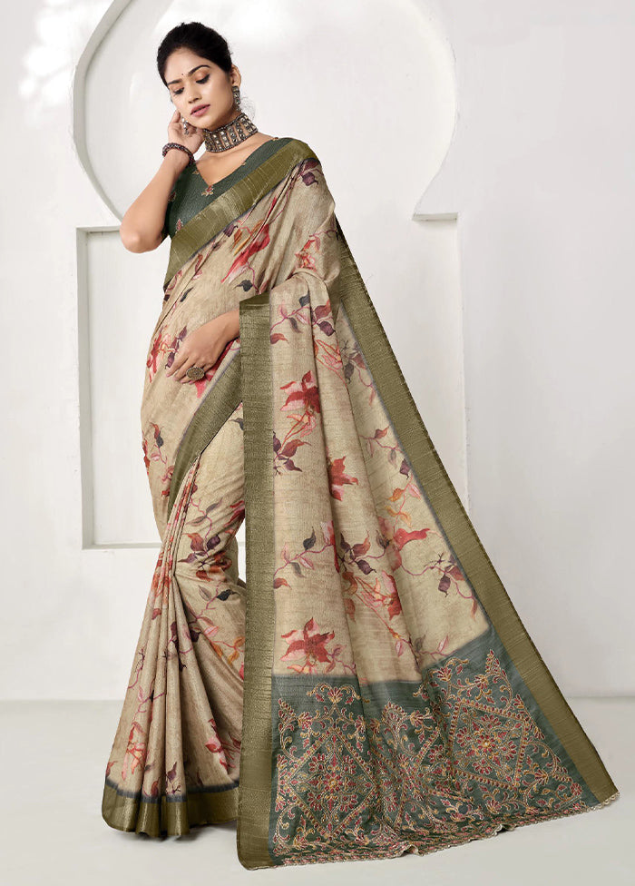 Cream Spun Silk Saree With Blouse Piece Sale Classic