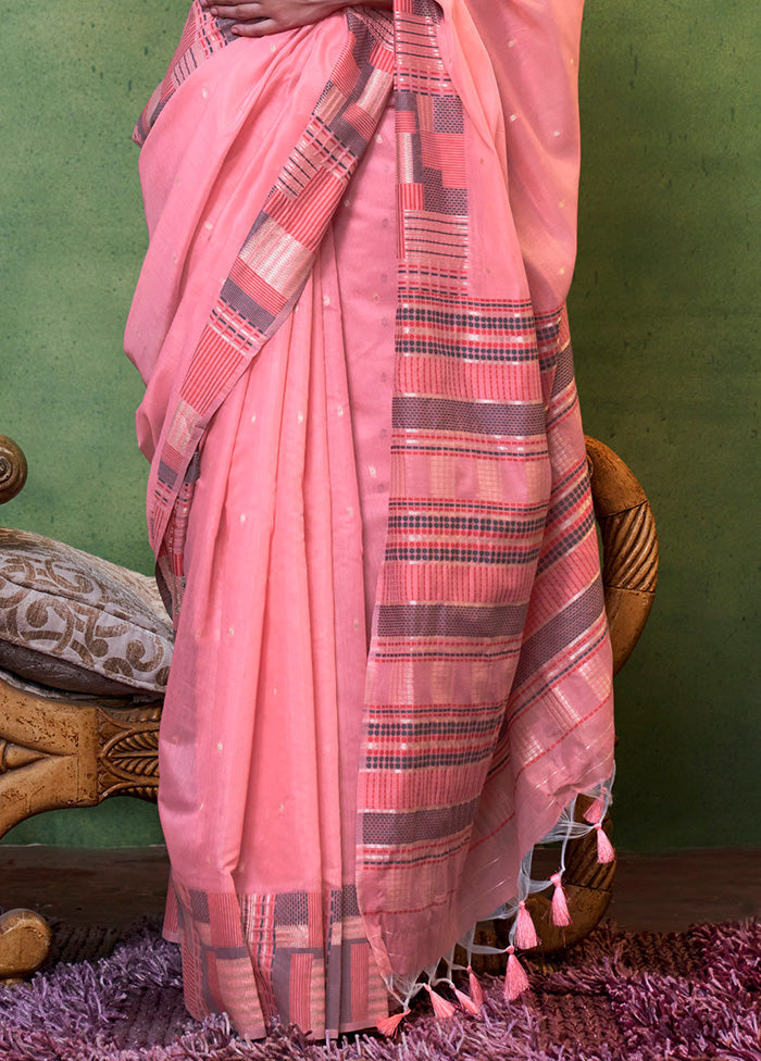 Pink Cotton Saree With Blouse Piece Store With Big Discount