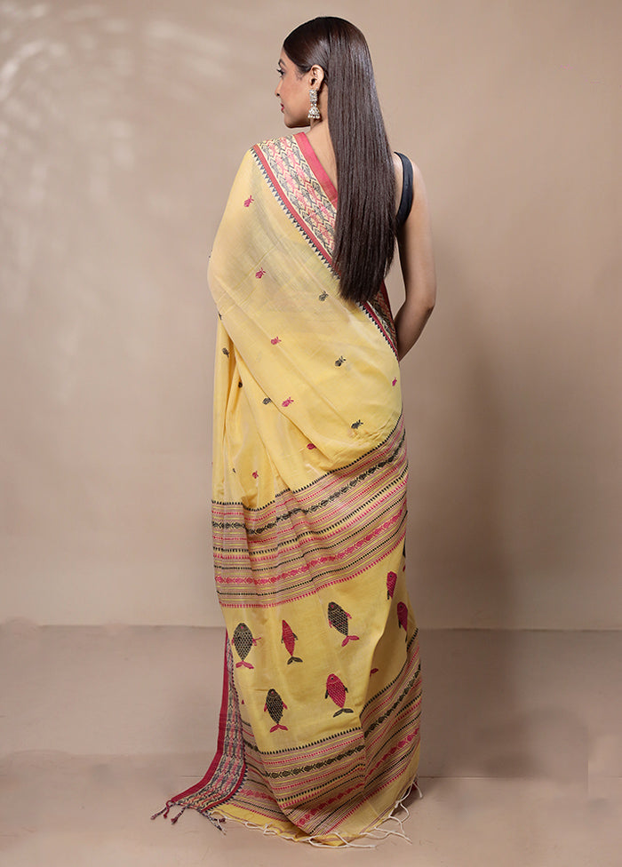 Yellow Khadi Cotton Saree With Blouse Piece Buy Cheap Genuine