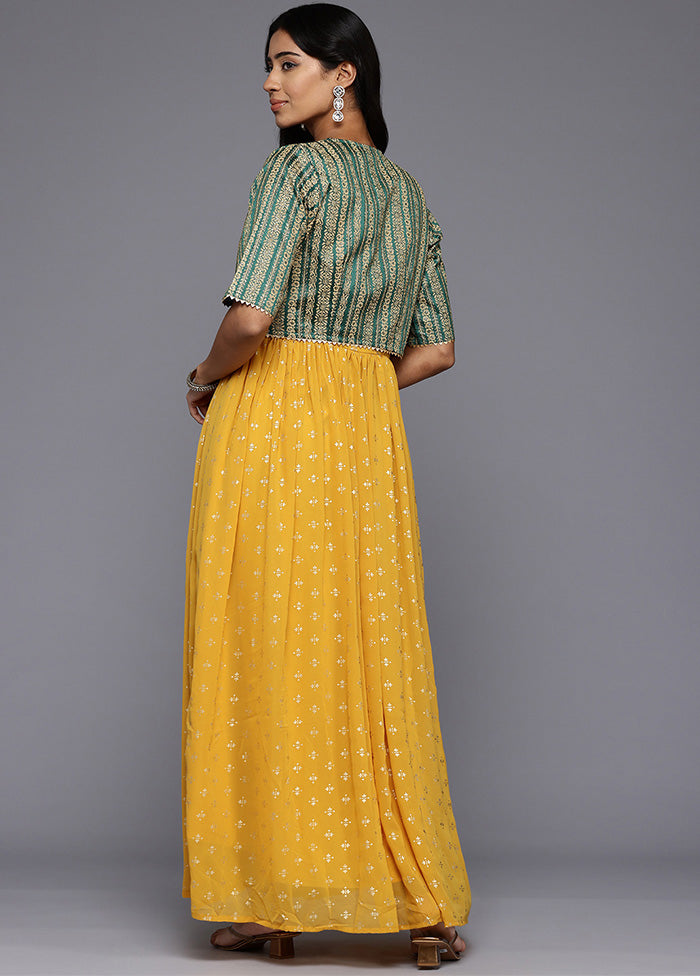 Mustard Readymade Georgette Indian Dress Outlet Geniue Stockist