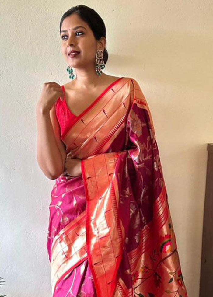 Pink Banarasi Silk Saree With Blouse Piece Sale Footlocker Finishline