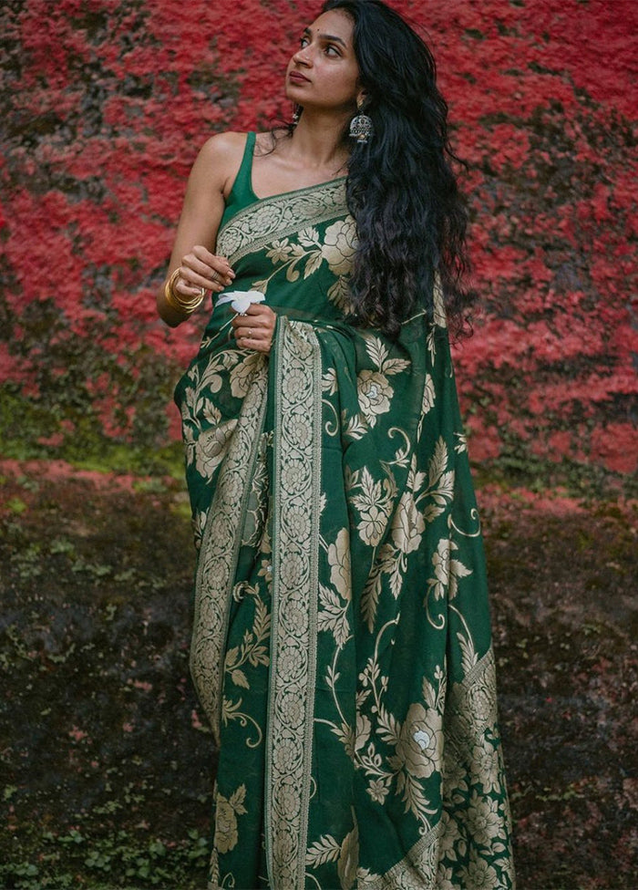 Dark Green Banarasi Silk Saree With Blouse Piece Cheap Manchester