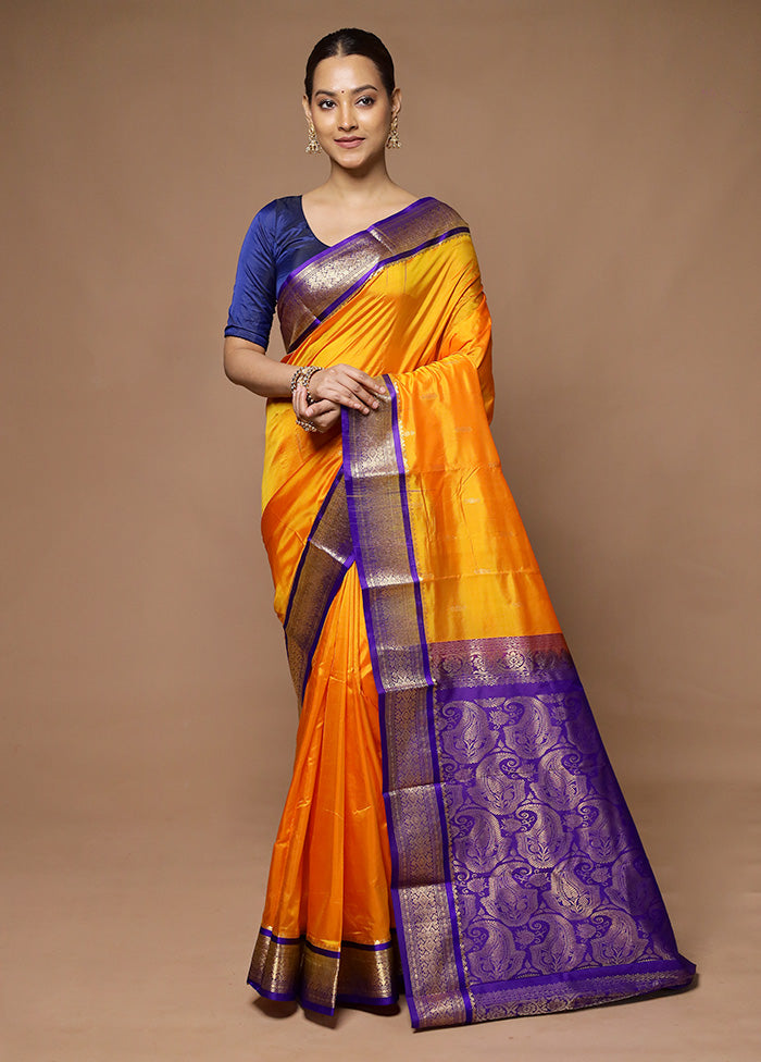 Yellow Kanjivaram Silk Saree With Blouse Piece Outlet Order