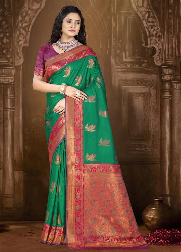 Green Dupion Silk Saree With Blouse Piece 100% Original