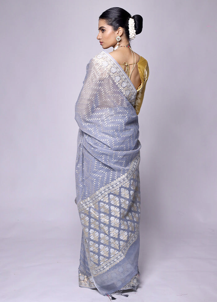 Grey Kora Silk Saree With Blouse Piece Buy Cheap Tumblr