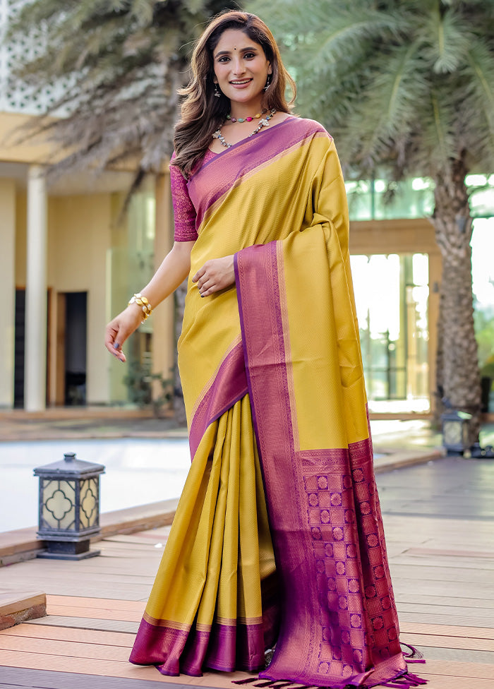 Yellow Kanjivaram Silk Saree With Blouse Piece Buy Cheap Great Deals