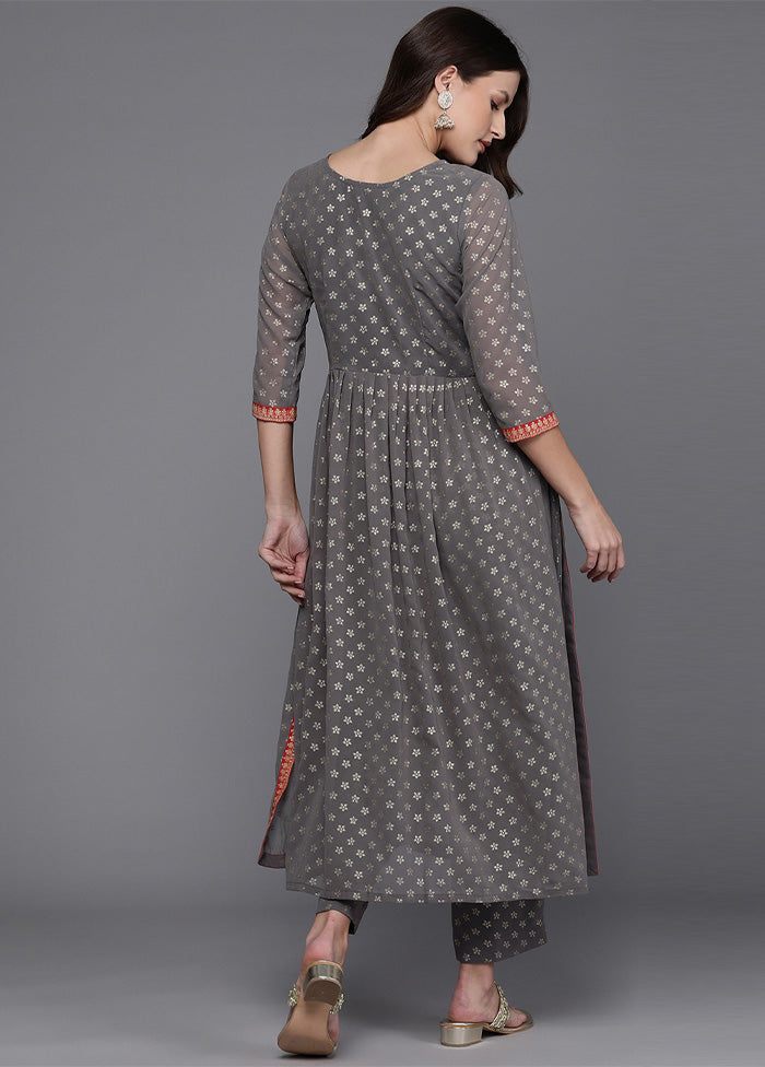 2 Pc Grey Readymade Georgette Kurti Set Cheap Sale Professional