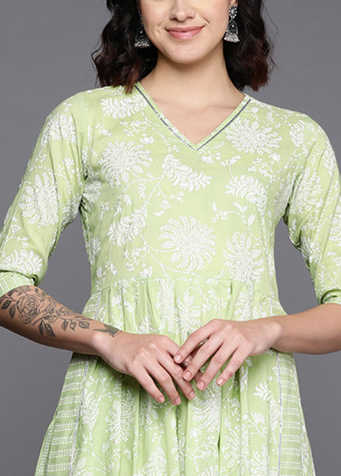 2 Pc Pista Green Pure Readymade Cotton Kurti Set Cost Online