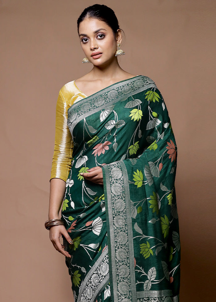 Green Dupion Silk Saree With Blouse Piece Cheap Sale 2025 Newest