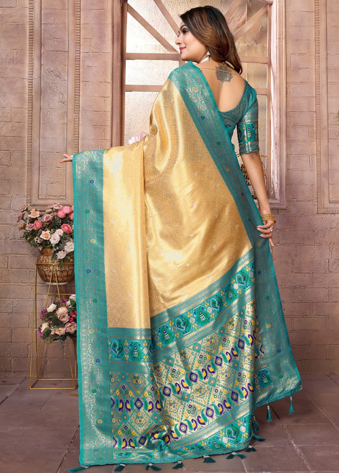 Golden Banarasi Silk Saree With Blouse Piece Low Cost