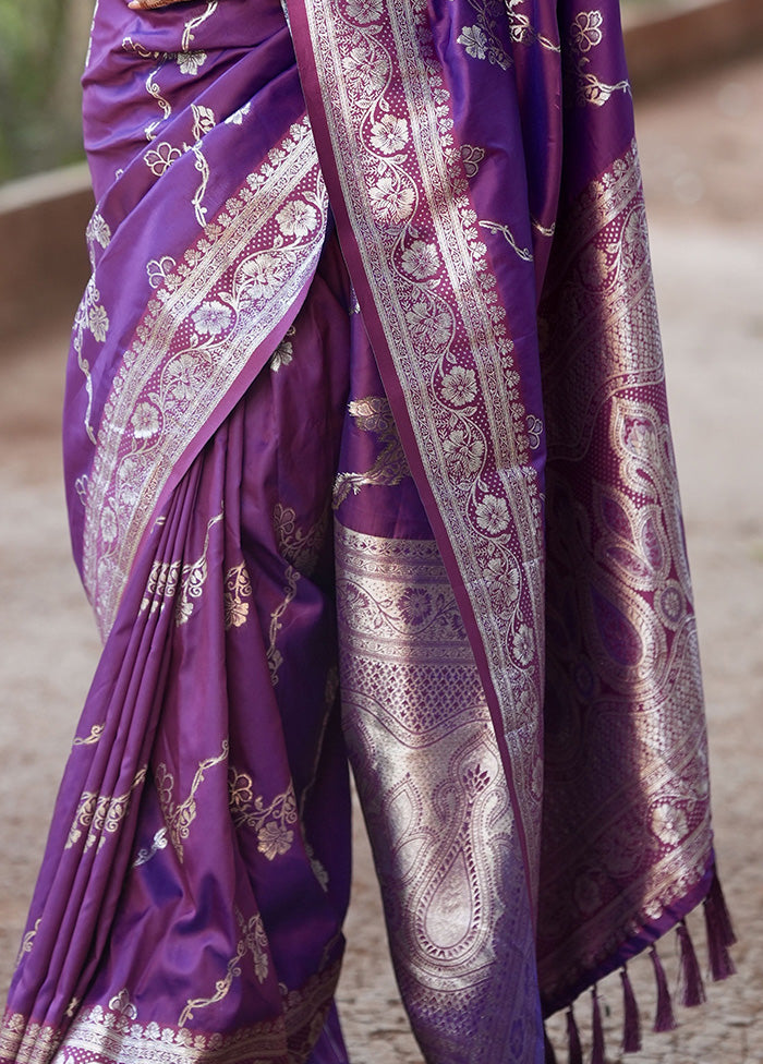 Voilet Banarasi Silk Saree With Blouse Piece Free Shipping Eastbay