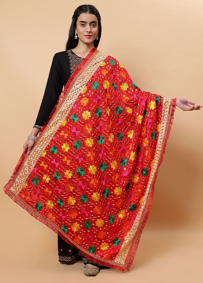 Red Chinon Phulkari Work Dupatta Free Shipping Release Dates