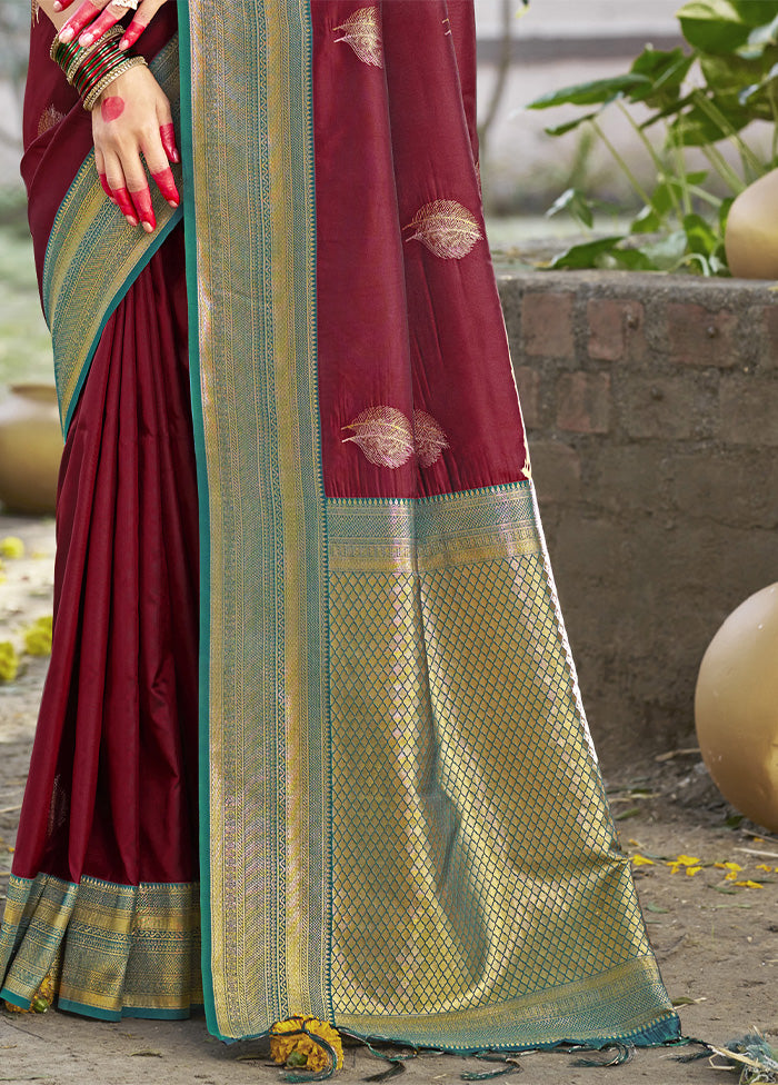 Maroon Dupion Silk Saree With Blouse Piece Cheap Sale Genuine