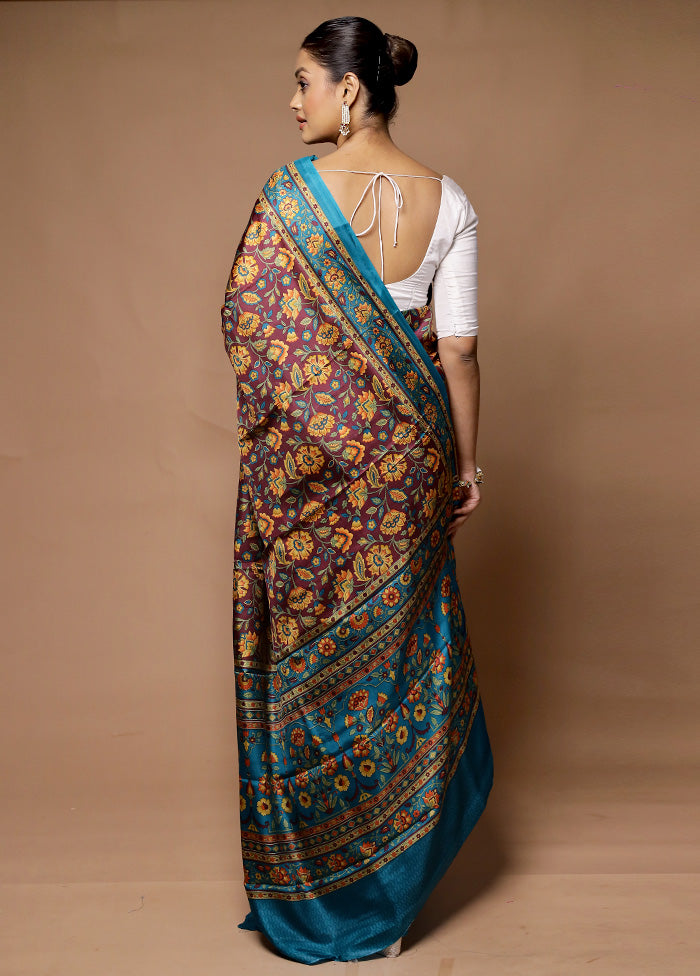 Maroon Printed Pure Silk Saree Without Blouse Piece Clearance Fashionable