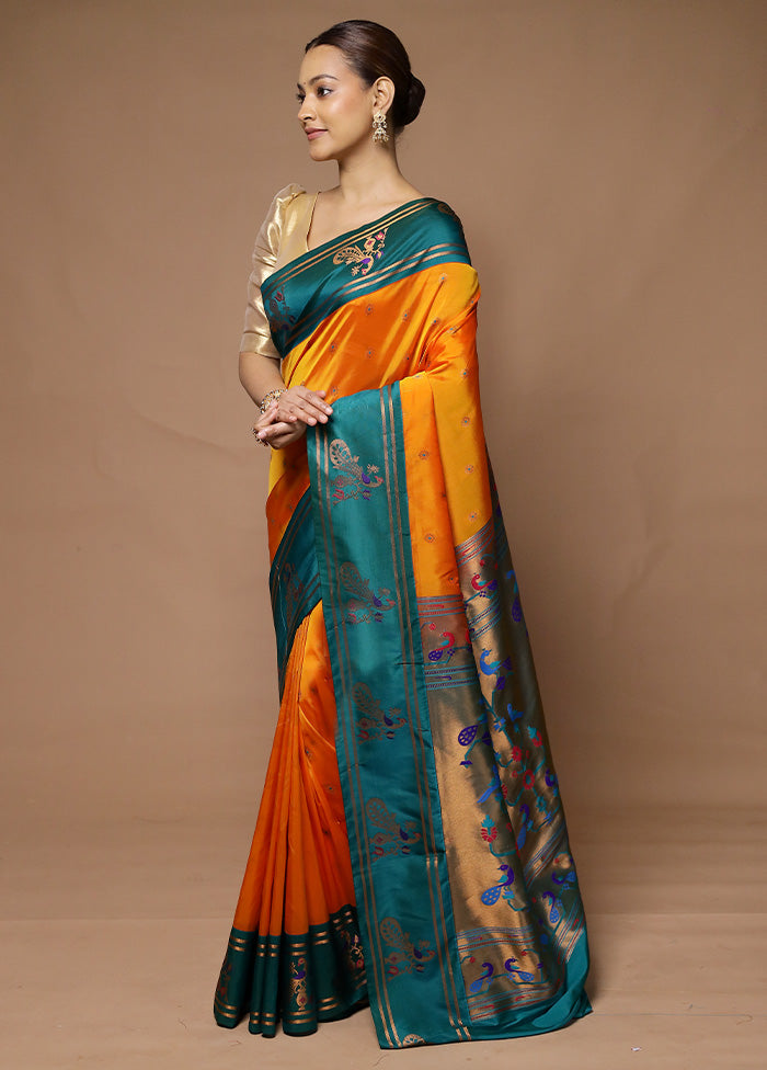 Orange Kanjivaram Silk Saree With Blouse Piece Free Shipping Popular