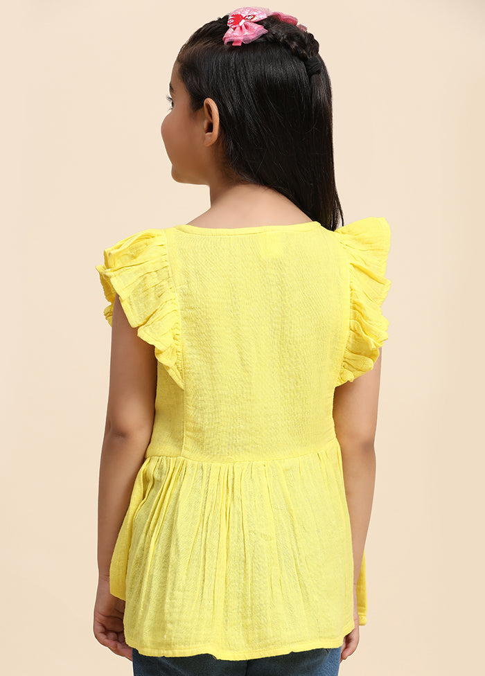 Yellow Cotton Short Sleeves V Neckshape Top Free Shipping Supply