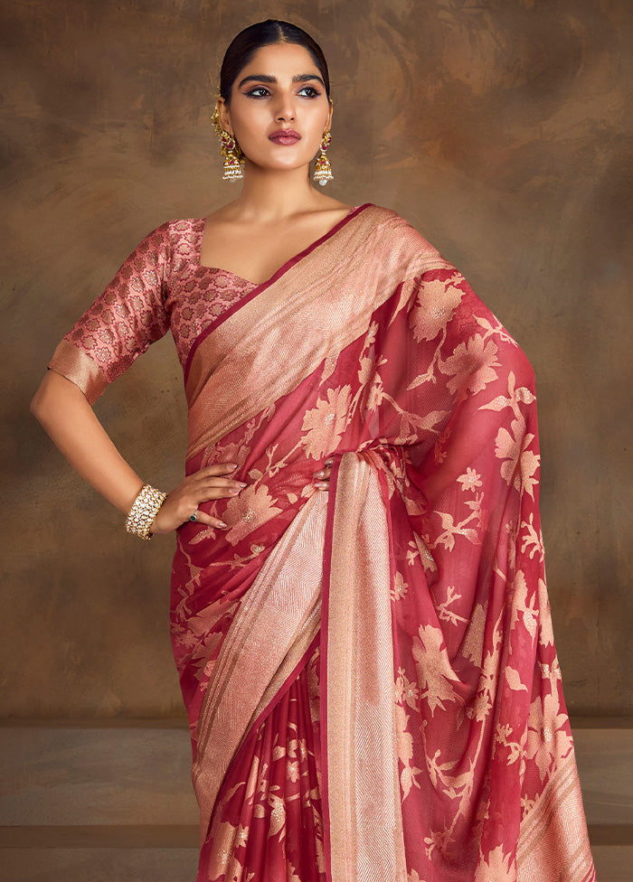 Red Spun Silk Saree With Blouse Piece 2025 Unisex Cheap Pice