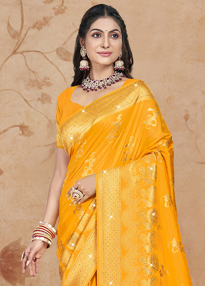 Yellow Spun Silk Saree With Blouse Piece Cheap Best Store To Get