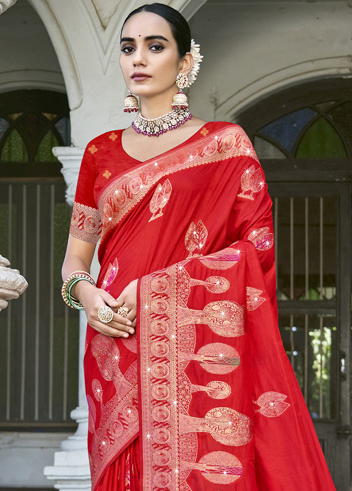 Red Spun Silk Saree With Blouse Piece Sale Supply